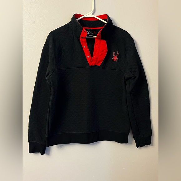 Spyder Sweatshirt Sweater Pullover Fleece Size M Black Red 1/4 Button - Picture 5 of 10